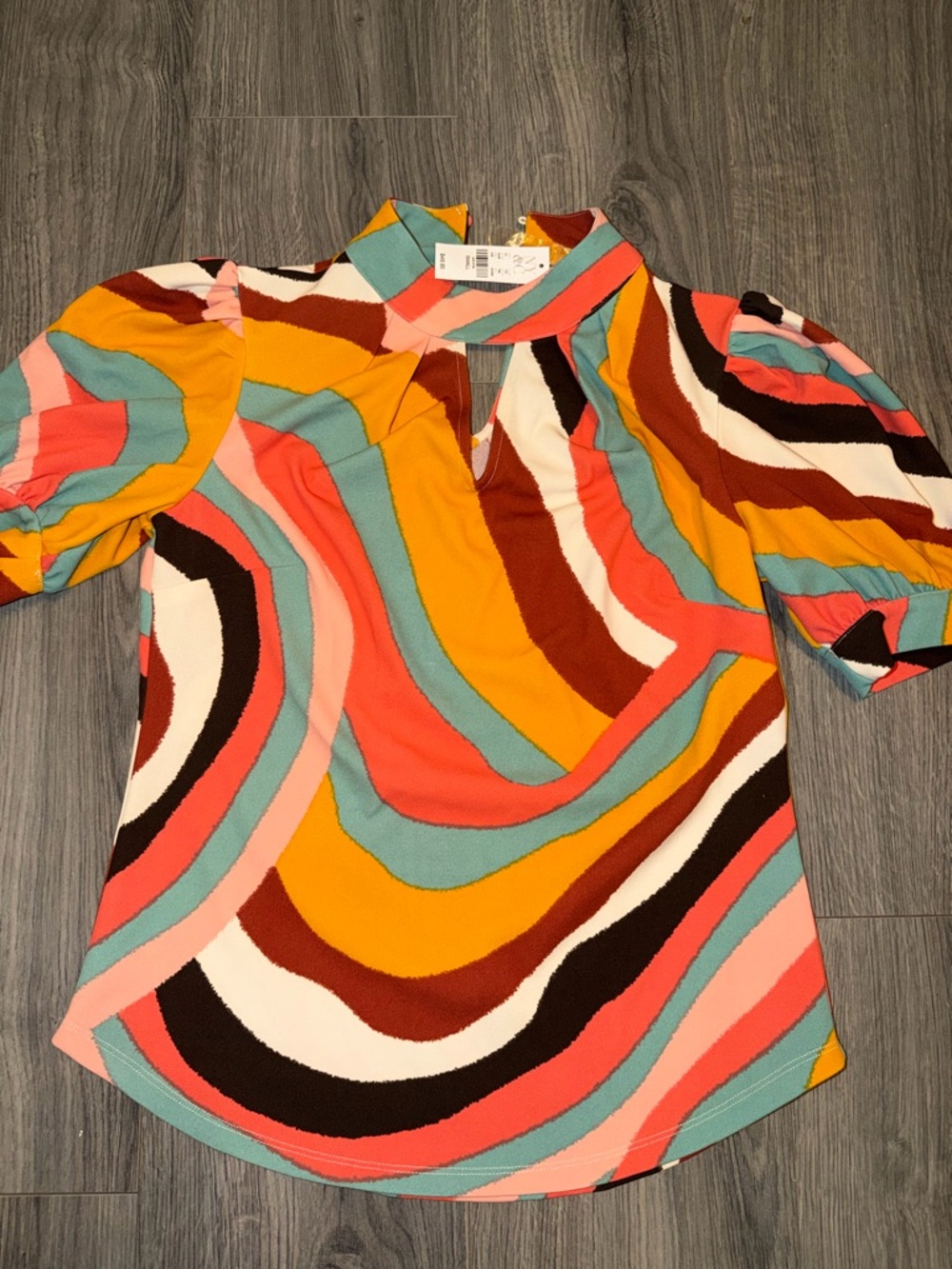 NY&Co Retro Style Multi-Color Swirl Puff Sleeve Top